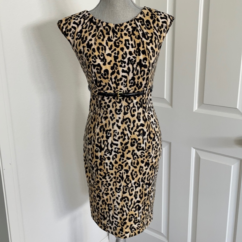 Calvin Klein leopard ponte knit midi dress